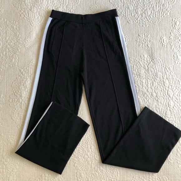 SANDRO PARIS Women’s Black High Waisted White Stripe Wide-Leg Knit Pants Sz 4